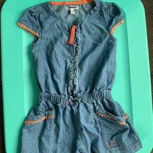 DKNY- Girls 3T Denim & Coral Romper